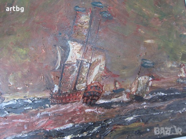 Автентична картина "Морска битка", снимка 3 - Картини - 24697940