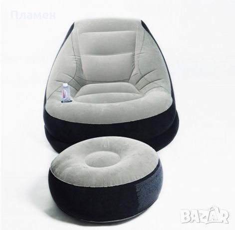 Надуваеми, кресло фотьойл барбарон и пуф табуретка велур Intex, 99х130х76 см. и 64х28 см. до 100 кг, снимка 9 - Дивани и мека мебел - 24280622