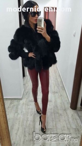 дамско палто от естествена лисица налично черно , снимка 1 - Палта, манта - 17048158