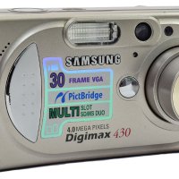 Фотоапарат Samsung Digimax 430, 4 мегапиксела, с алкални батерии тип АА, 1 GB SD карта и калъф, снимка 1 - Фотоапарати - 14940933