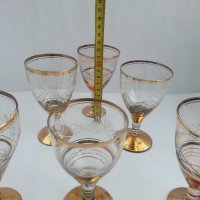 Ретро стъклени чаши с позлата гравирани , снимка 7 - Антикварни и старинни предмети - 29996600