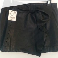мини кожена пола ZARA с панделка, снимка 1 - Поли - 31829795