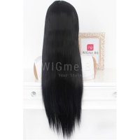 Дълга права черна перука с бретон Лаура, снимка 3 - Аксесоари за коса - 31543763