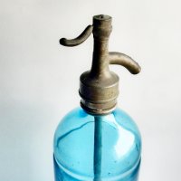 Винтидж син сифон за вода, френски, декоративно стъкло 1932 г., снимка 2 - Антикварни и старинни предмети - 39146116