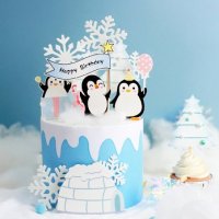 Пингвин пингвини картон топер топери укаса декор за торта мъфини кексчета рожден ден парти, снимка 1 - Други - 36891153