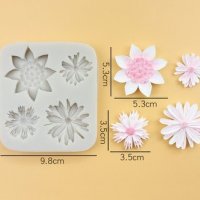 4 различни Големи цветя силиконов молд форма декорация торта фондан шоколад смола гипс, снимка 1 - Форми - 30171589
