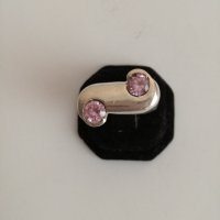 Сребърен масивен пръстен с розови цирконий - 925 сребро, снимка 4 - Пръстени - 30749329