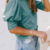 Едноцветна дамска блуза с буф ръкав, 6цвята - 023, снимка 17 - Блузи с дълъг ръкав и пуловери - 42126955