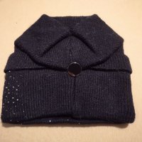 Нова зимна дамска черна шапка Вълна микс с камъчета, снимка 4 - Шапки - 31046848