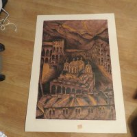картина, Голяма Стара картина - Рилски Манастир - цикъл Български старини - рисувана 1977 г, снимка 1 - Антикварни и старинни предмети - 29208452