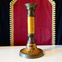 Старинен бронзов свещник,емайл. , снимка 1 - Антикварни и старинни предмети - 30562947