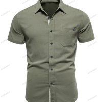 Мъжка едноцветна вталена ежедневна риза с къси ръкави, 6цвята - 023, снимка 2 - Ризи - 40848652