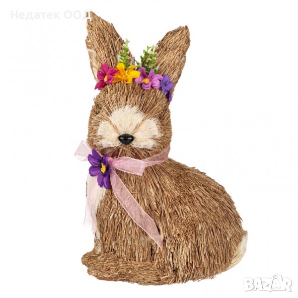 Великденскa декорация, Заек с панделка с цвете, 28 см, Многоцветна, снимка 1