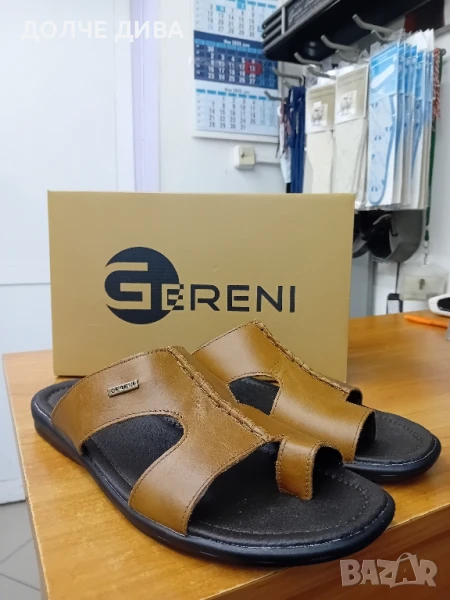 НАМАЛЕНИЕ Мъжки чехли естествена кожа м 12 камел, снимка 1