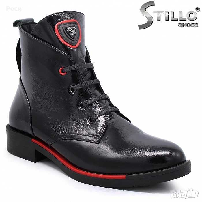 Дамски черни отоплени боти от естествен лак, снимка 1