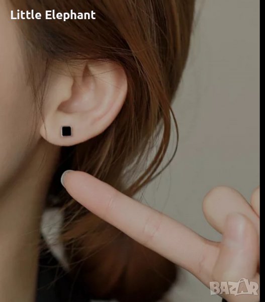 Сребърни обеци пиърсинг правоъгълни,black/нови, снимка 1