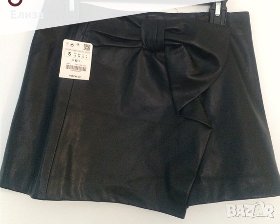 мини кожена пола ZARA с панделка, снимка 1