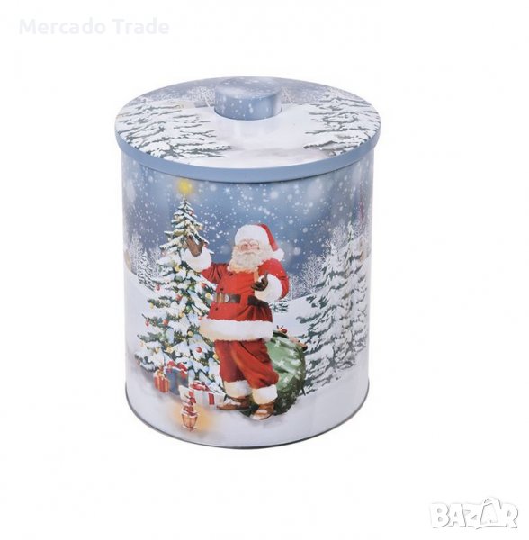 Коледна кутия Mercado Trade, За сладки, Метал, Дядо Коледа, Син, снимка 1