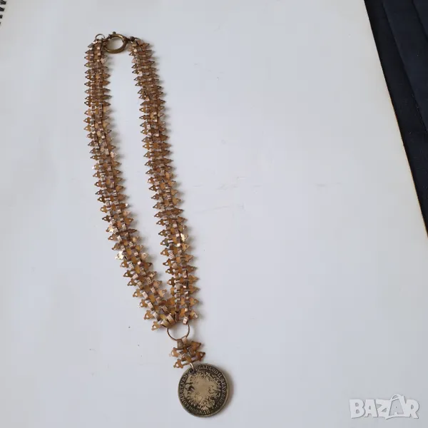 Стар накит от дубле със сребърна монета, снимка 1