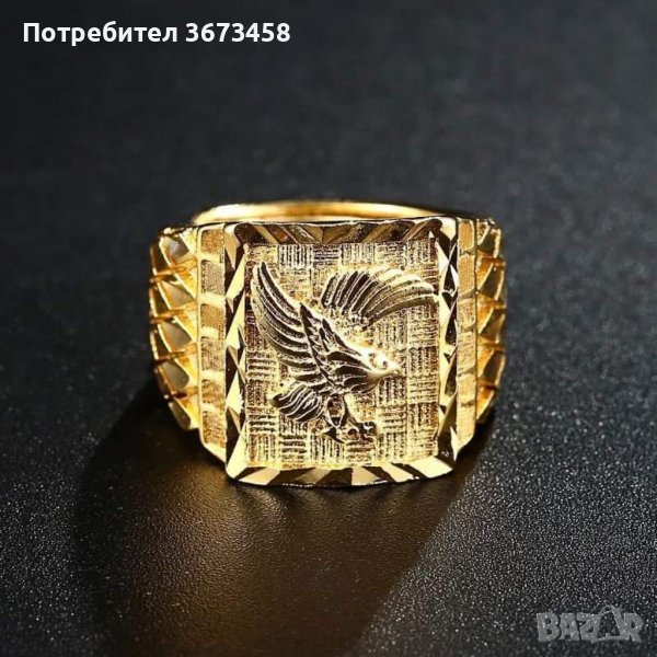 24К Луксозен Мъжки Пръстен КРАЛСКИ Орел Лимитирана Серия 24К Златно Покритие, снимка 1