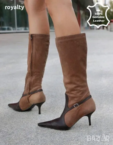 Ботуши на ток - кафява ЕСТЕСТВЕНА кожа , снимка 1