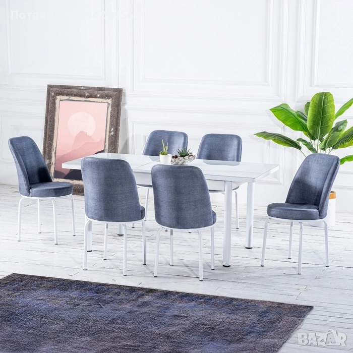 Стилен трапезен комплект – разтегателна маса + 6 стола (НОВ), снимка 1