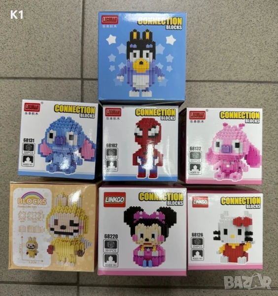 Конструктор 300+ части Лило и Стич/Спайдърмен/Блуи/Лабубу/Мини/Кити, снимка 1