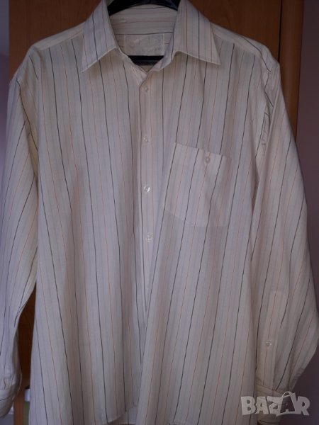 Мъжка риза дълъг ръкав Lobus Giovanni бяла с цветни райета 41/42, снимка 1