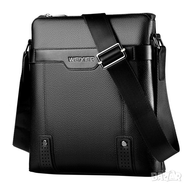 Стилна мъжка ръчна кожена чанта черна; модел №1, снимка 1