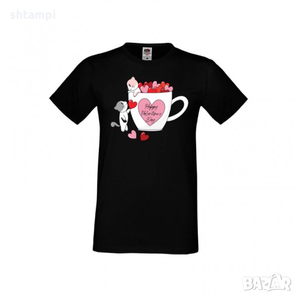 Мъжка тениска Свети Валентин Happy Valentines Day Cats On Mug, снимка 1