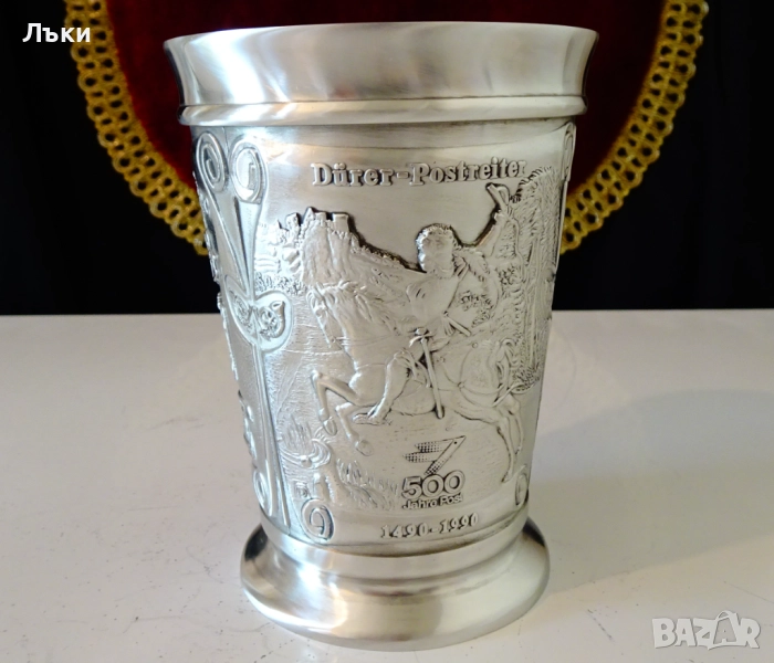 Чаша от калай,халба 300 мл.,стари телефони,конник,Дюрер. , снимка 1