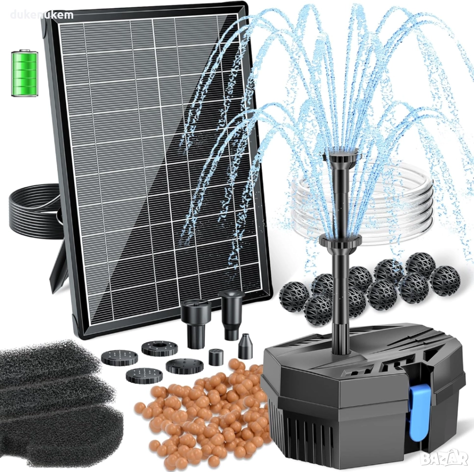 Соларен филтър с помпа Biling 8W и батерия 3600 mAh, 405 L/h, снимка 1