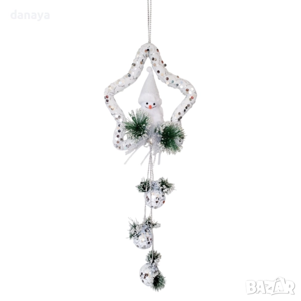 6246 Висяща коледна украса звезда със снежен човек и снежни топки, 98 см, снимка 1