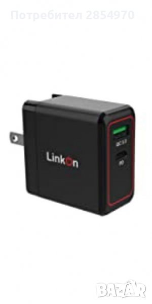  LinkOn, 65W, За Лаптопи, Таблети и Телефони, 65W USB-C PD3.0 PPS, 18W USB-A QC3.0 USA Standart, снимка 1