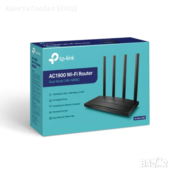 Безжичен рутер TP-Link Archer C80, AC1900, Dual Band, Beamforming, OneMesh™, снимка 1