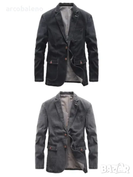 Мъжко есенно дънково сако с ревер, яка и дълги ръкави, 2цвята , снимка 1