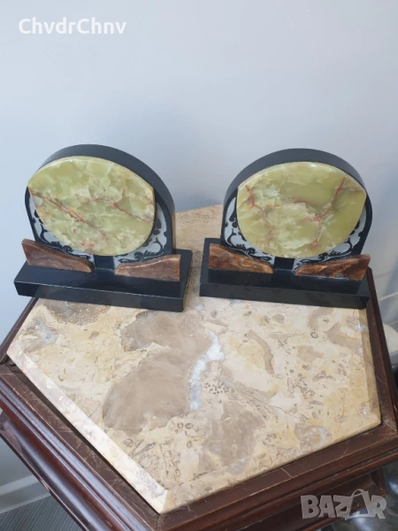 2бр стари книгоразделители оникс върху мрамор 16см/чифт мраморни декорации, снимка 1