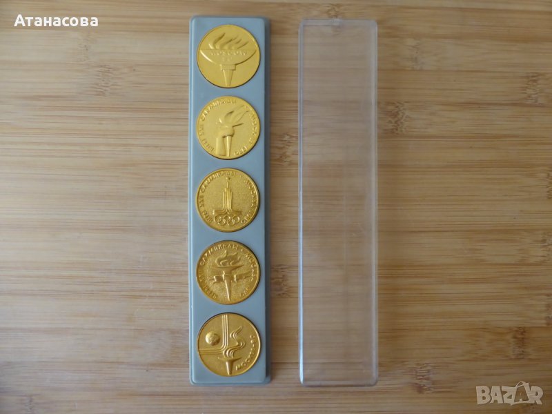 Комплект монети плакети медали Олимпиада Москва 80 мечето Миша плакет, снимка 1