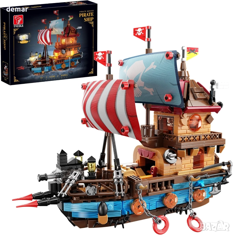 Комплект за сглобяване на пиратски кораб (916 части) с LED светлини, снимка 1