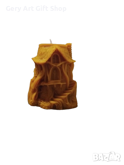Свещ от натурален пчелен восък - Приказна къщичка с детайли, снимка 1