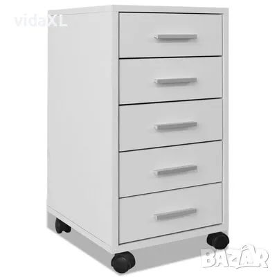 vidaXL Офис шкаф с колелца, 5 чекмеджета, бял(SKU:243064), снимка 1