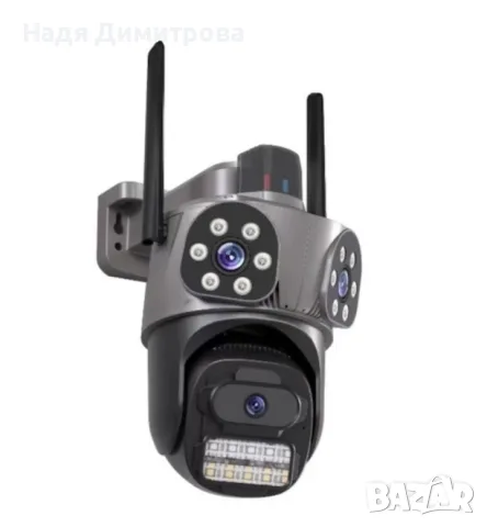 Тройна външна WiFi камера 9MP с аларма, 24 диода, iCSee, 64GB памет
