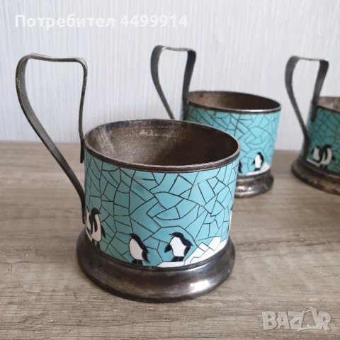 Подстакани за чаши с дизайн на пингвин, СССР, посребрени, снимка 2 - Антикварни и старинни предмети - 51004397