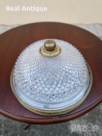 Страхотна антикварна френска таванна лампа плафон  бронз кристал , снимка 3 - Антикварни и старинни предмети - 50339213