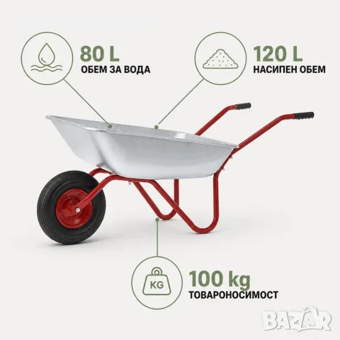 🌿🛠️ ПОЦИНКОВАНА ГРАДИНСКА КОЛИЧКА – 80/120 L 🛠️🌿, снимка 3 - Градински инструменти - 55827151