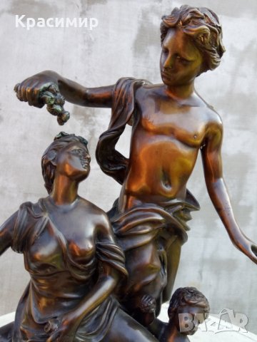 Бронзова статуетка "Зефир и Флора" - 19 век, 12 кг. Жак Бусо френски скулптор , снимка 11 - Антикварни и старинни предмети - 30809288