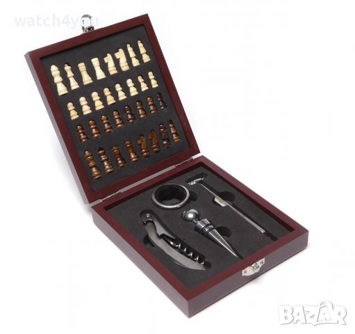 НОВ КОМПЛЕКТ ЗА ВИНО В ЛУКСОЗНА ДЪРВЕНА КУТИЯ 4 БРОЯ АКСЕСОАРИ. ШАХ. ШАХМАТНА ДЪСКА 2V1. СЕТ ЗА ВИНО, снимка 12 - Подаръци за мъже - 36796033