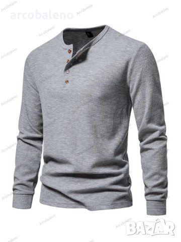 Мъжка тениска с дълги ръкави и четири копчета с гофрирано деколте, 6цвята , снимка 6 - Тениски - 42784166