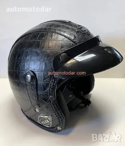 Отворена кожена каска за мотор скутер мотопед, снимка 2 - Аксесоари и консумативи - 48798008