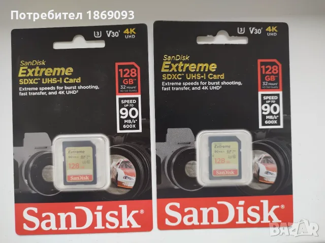 128 GB SanDisk Extreme SDXC 90MB/s UHS-I U3 V30 карта памет